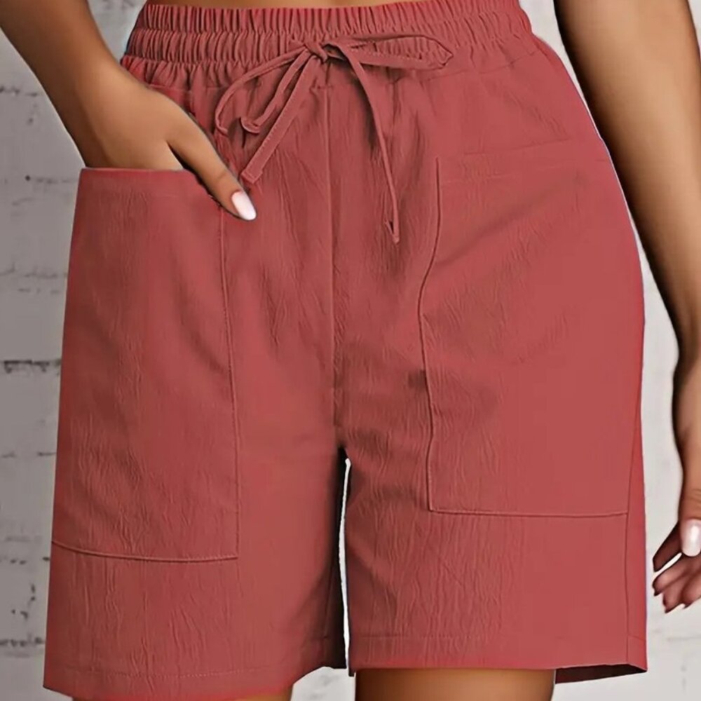 Womans Lightweight Shorts. Elastic Waistband. 2 Pockets. Large/New. Dusty Rose.